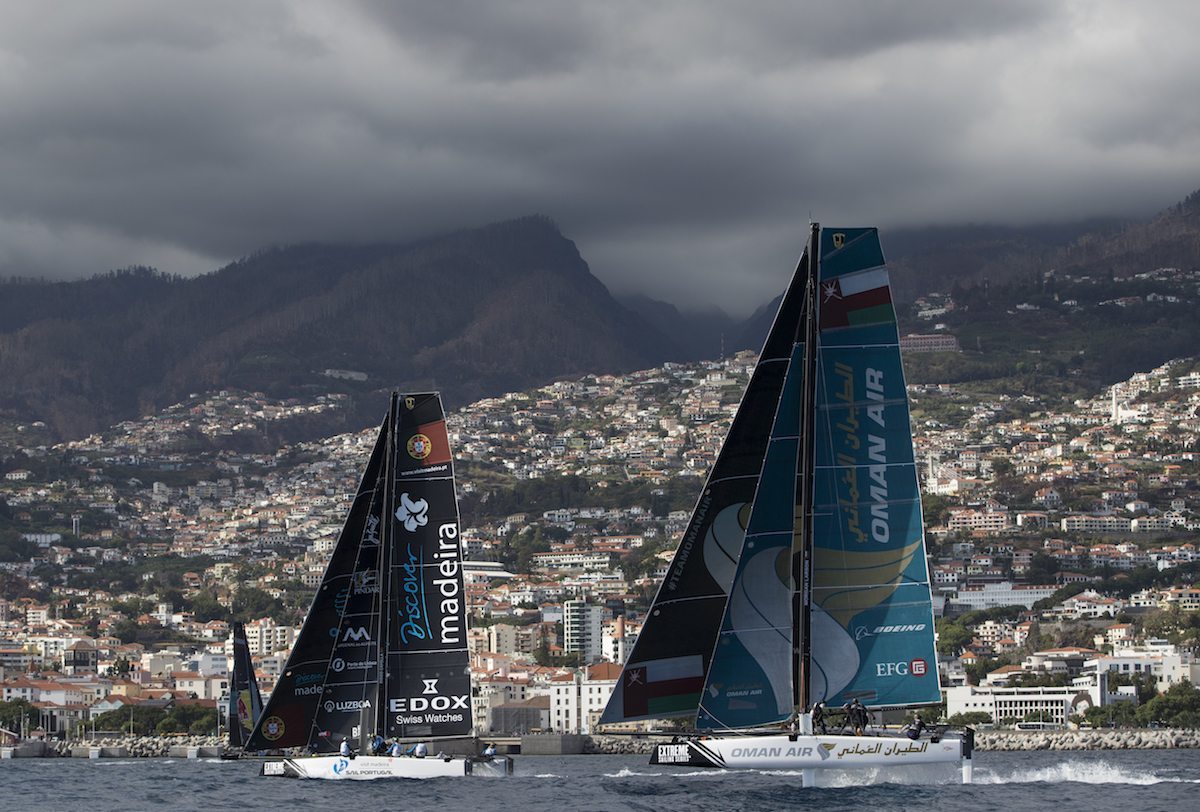 The Extreme Sailing Series 2016. Act 6. Madeira. Portugal. 21st September 2016. Pictures of the GC32 foiling catamaran fleet in action during practice day. Credit - Lloyd Images