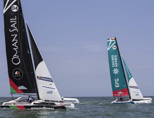 Oman Sail’s Diam 24 team #SailingArabia is in a podium position after early Tour Voile encounters